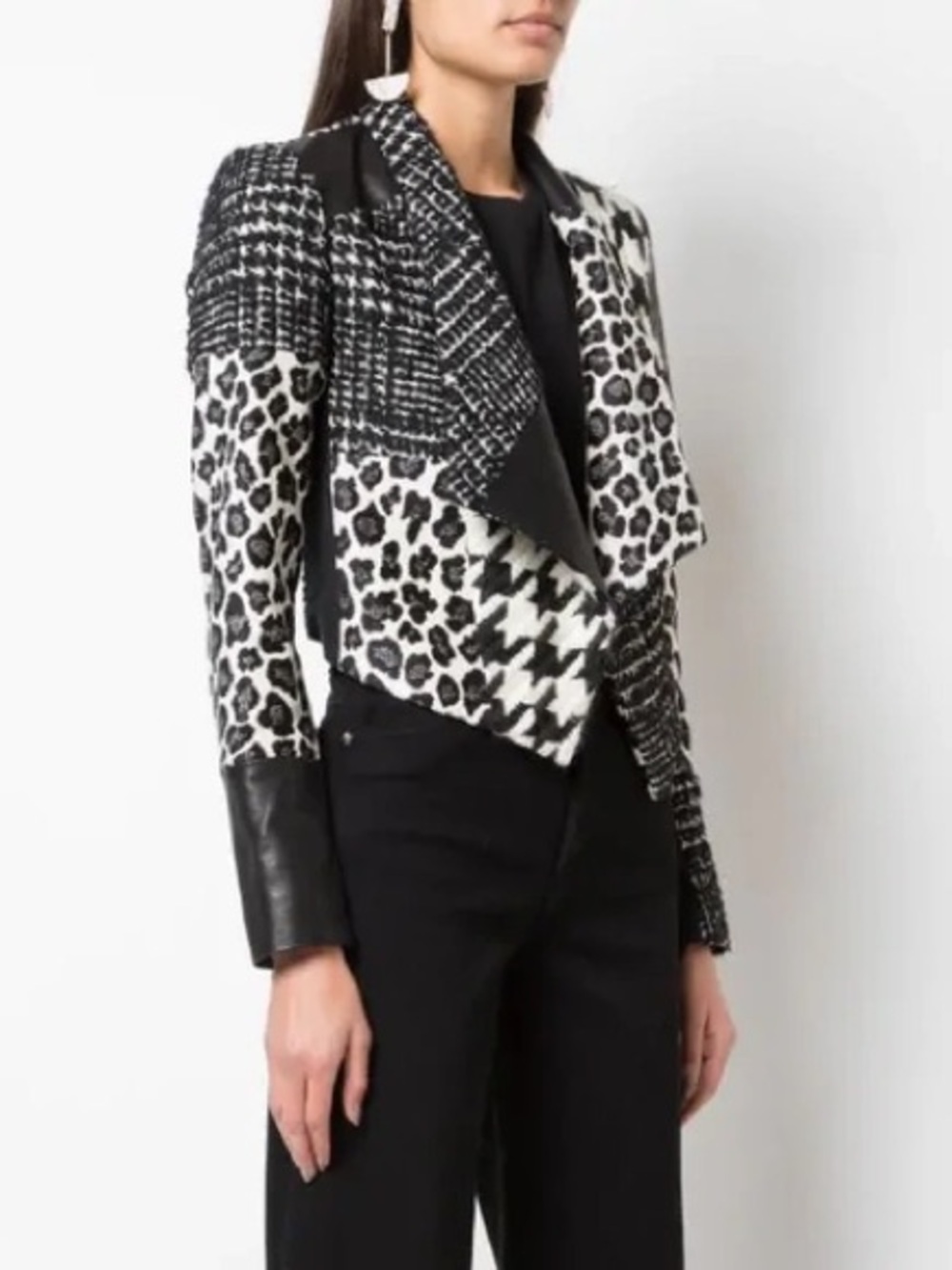 W/ Tags Alice + Olivia Harvey Leather Patchwork Draped Lapel Blazer Jacket M